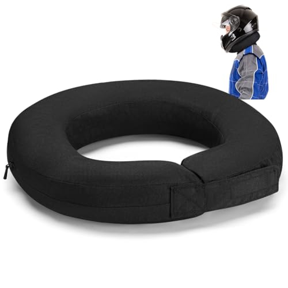 Briwooody Helmet and Neck Support Collar 360 Degree Tapered Racing Neck Collar Brace Helmet Support with Hook and Loop Closure for Racing(Black)