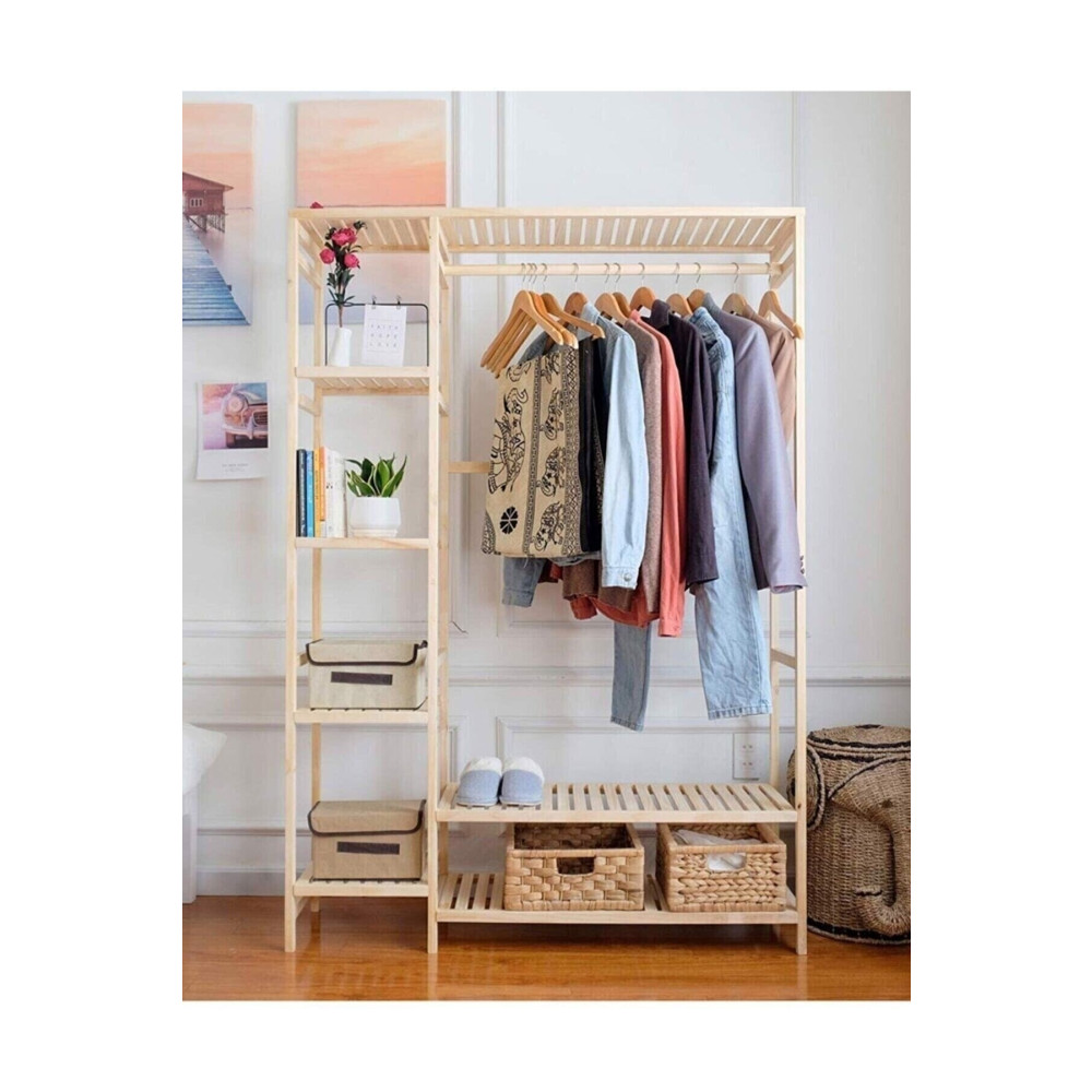 BRK Design Ahşap Ahşap Ayaklı Askı Elbise Askısı Çok Amaçlı Dolap Gardırop 96x150x30 Vestiyer Fiyatı