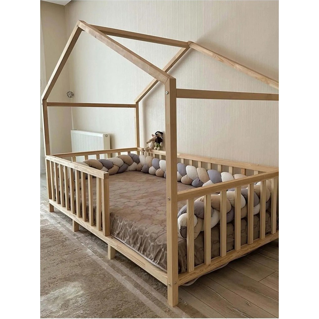 BRK Design Ahşap Montessori Çatılı Ayaklı Yatak - 80 x 160 cm Diğer Fiyatı