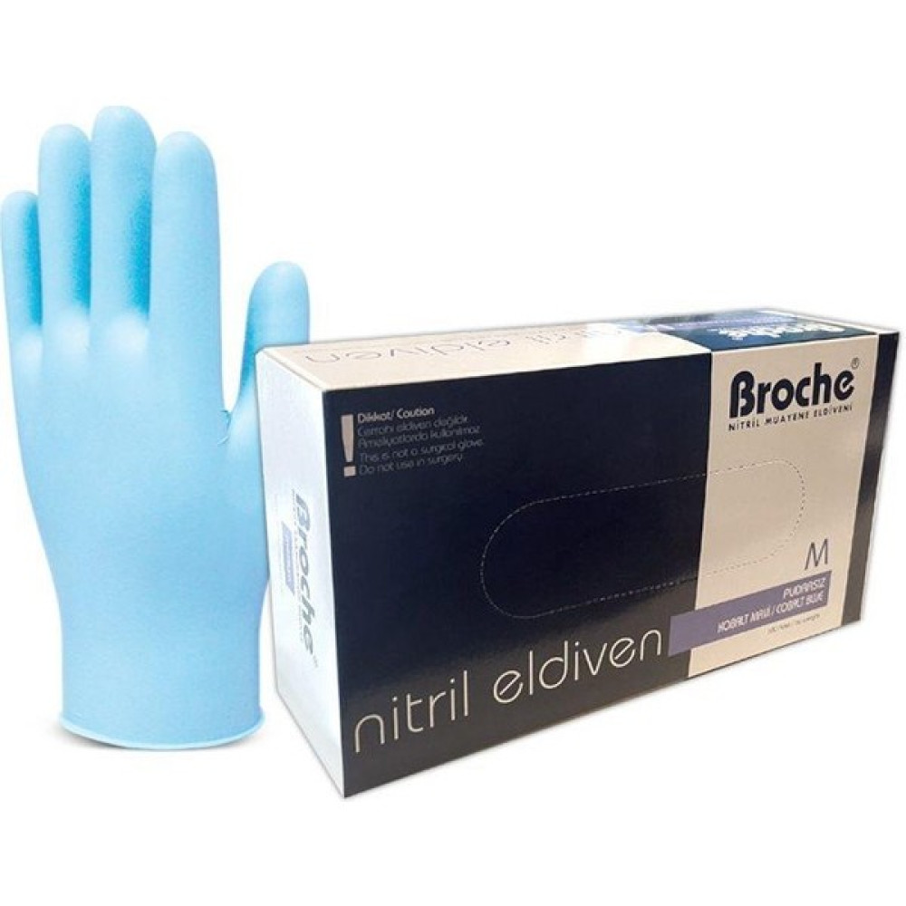 Broche Mavi Nitril Muayene Eldiveni Pudrasız 100 lü Paket Medium 1 Paket Temizlik Malzemeleri Fiyatı