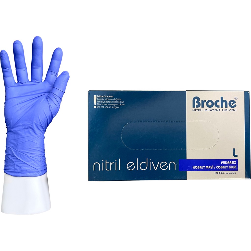 Broche Tek Kullanımlık Pudrasız Nitril Eldiven L Beden Kobalt Mavi 100'LÜ Diğer Fiyatı