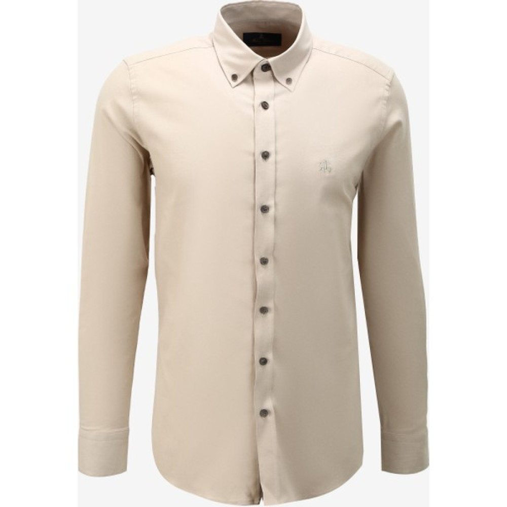 Brooks Brothers Slim Fit Düğmeli Yaka Bej Erkek Gömlek BBFW23MSH020 Erkek Gömlek Fiyatı