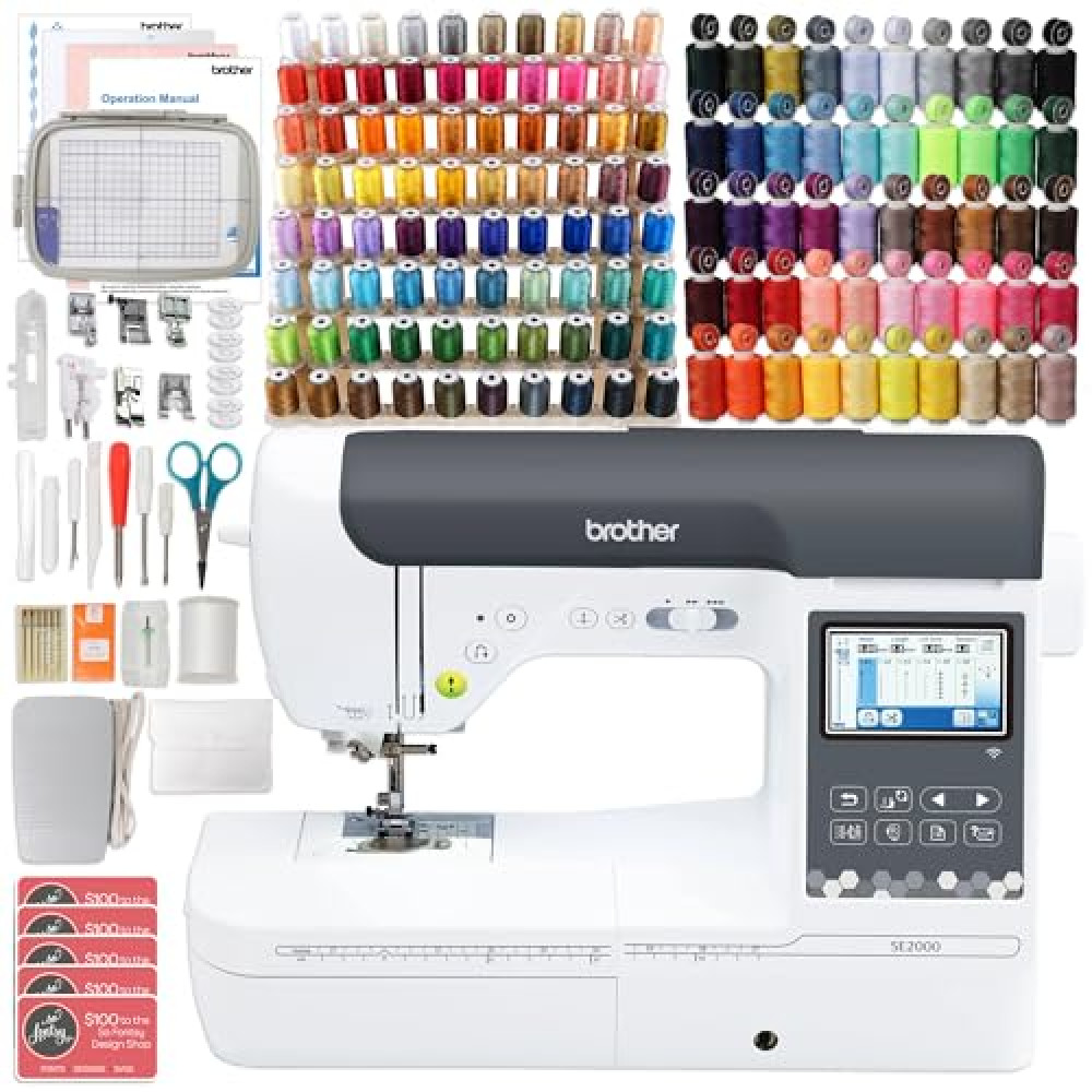 Brother SE2000 5" x 7" Embroidery & Sewing Machine with Deluxe 130 Thread Spools & Accessories