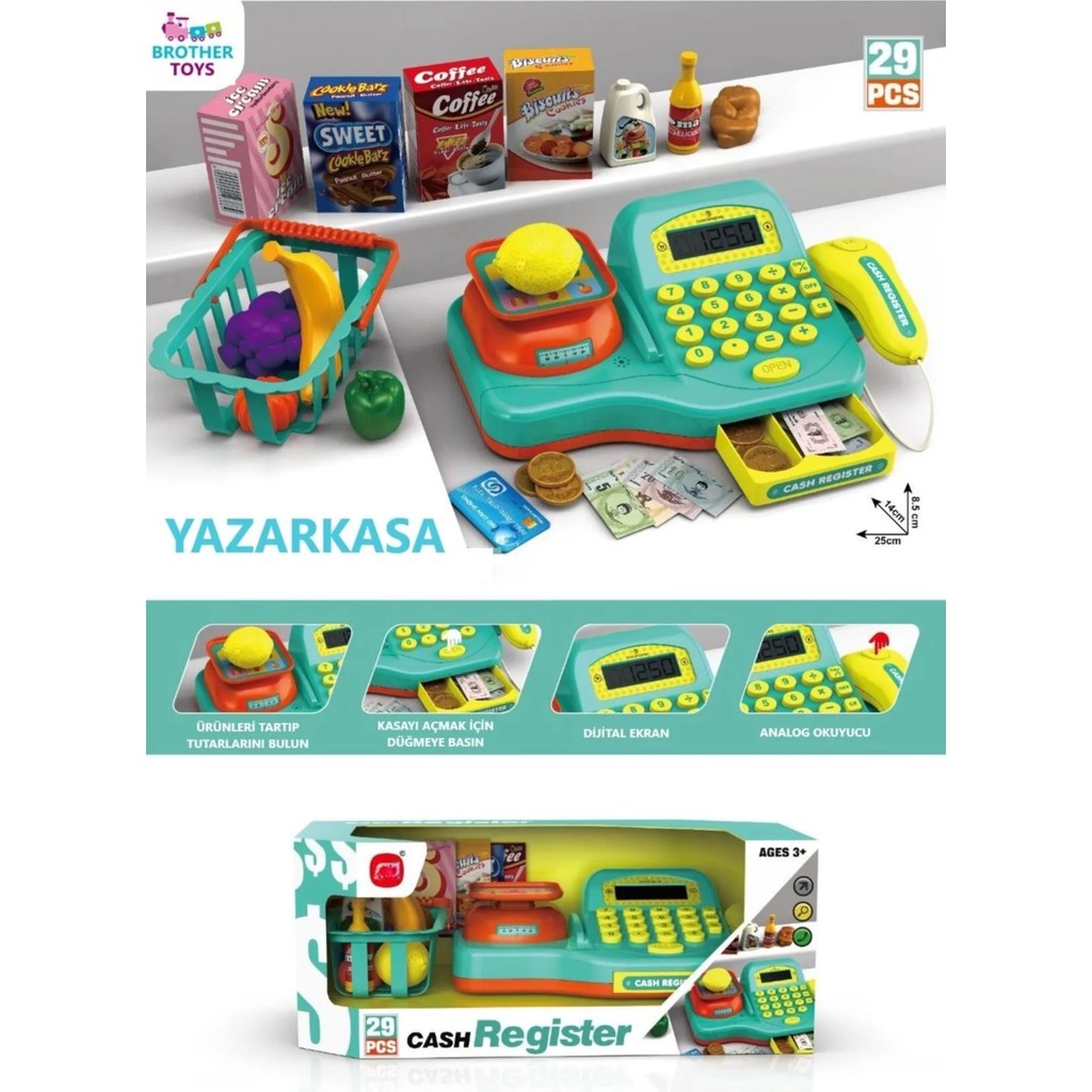 Brother Toys 29 Parçalı Terazili Sesli Işıklı Hesap Makineli Barkod Okuyuculu Yazar Market Kasa Yazarkasa Pos - Renkli Barkod Okuyucular Fiyatı