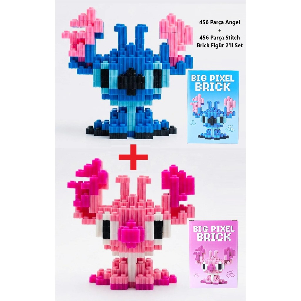 Brother Toys Büyük Boy Toplam 912 Parça Stitch ve Angel 2'li 3D Yapboz Bricks Figür Yapı Oyuncağı - Mavi - Pembe Aksiyon Figürleri Fiyatı