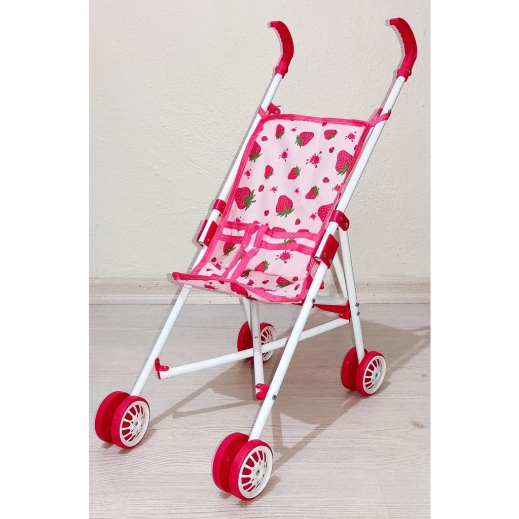Brother Toys Çilek Desenli Oyuncak Metal Puset Baston Bebek Arabası Pembe-Beyaz Desenli Bebek Arabası ve Pusetler Fiyatı