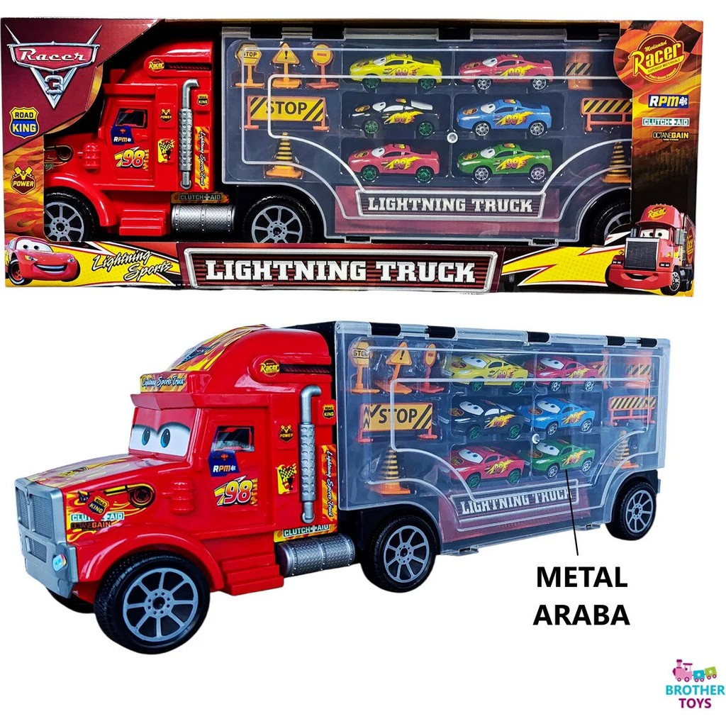 Brother Toys Dev Boy 56 Cm. Metal Araba Taşıyan Şimşek Mcqueen Tır Mekkuin ve 6'lı Metal Araba + 9 Parça Aksesuar Oyuncak Araç Fiyatı