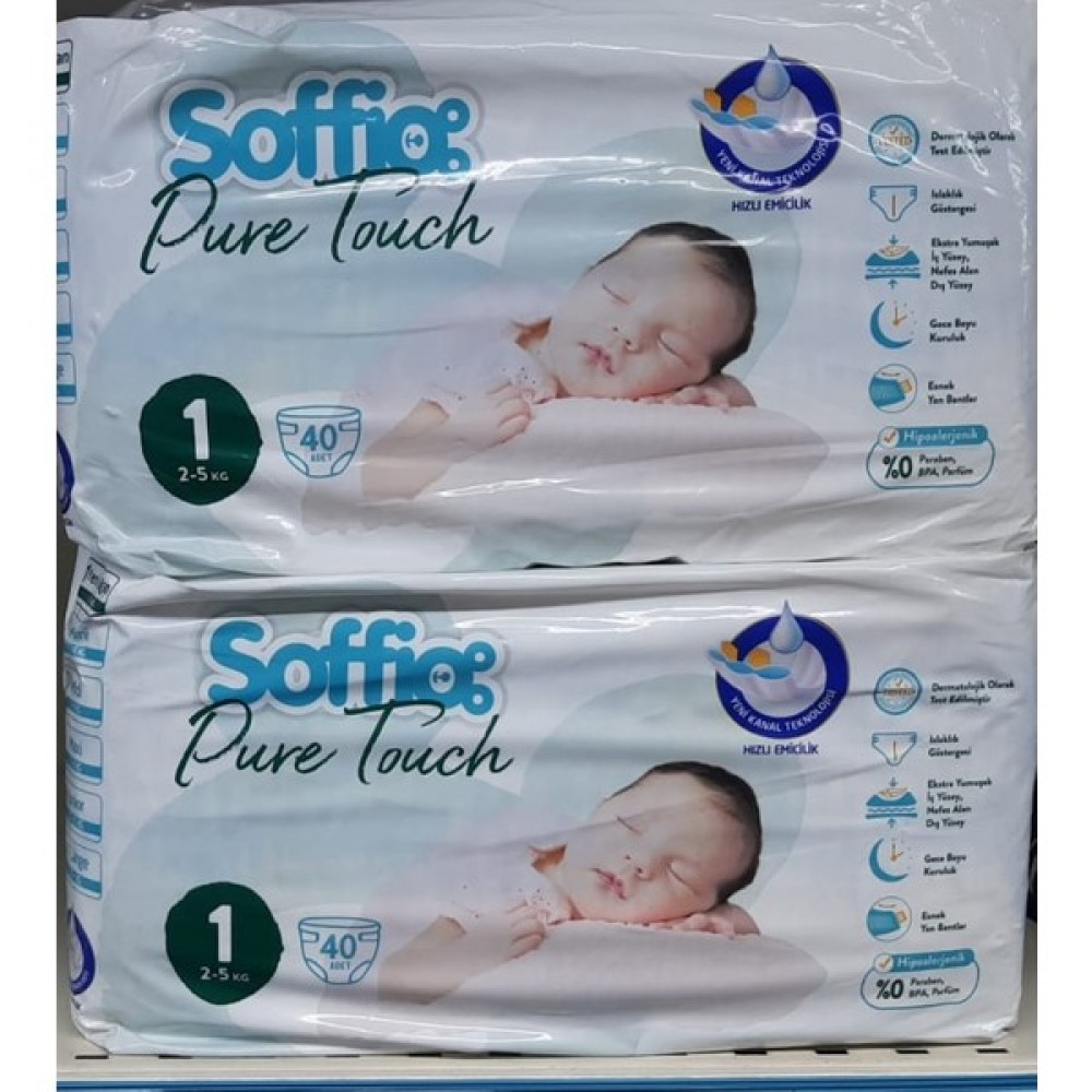 Brownhepsi Bebek Bezi Soffia Pure Touch 1 Numara 2-5kg 40 Lı Paket 2ADET - 1 Beden (2 - 5 kg) / 208 Adet Bebek Bezi Fiyatı