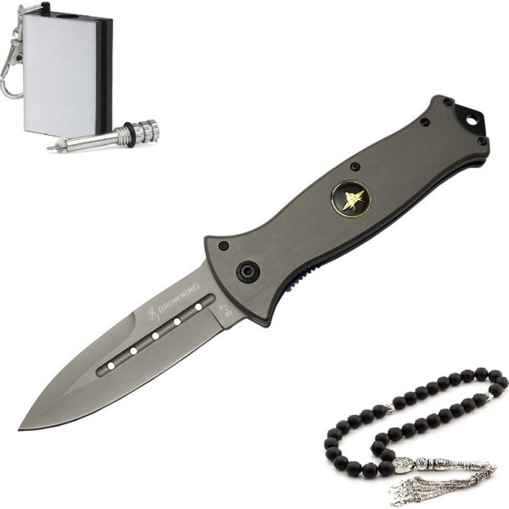 Browning Marka 22 cm Kapanabilir Oto Çakı Yanında Metal Kibrit ve Tesbih Ile - Gri Oto Boyaları Fiyatı