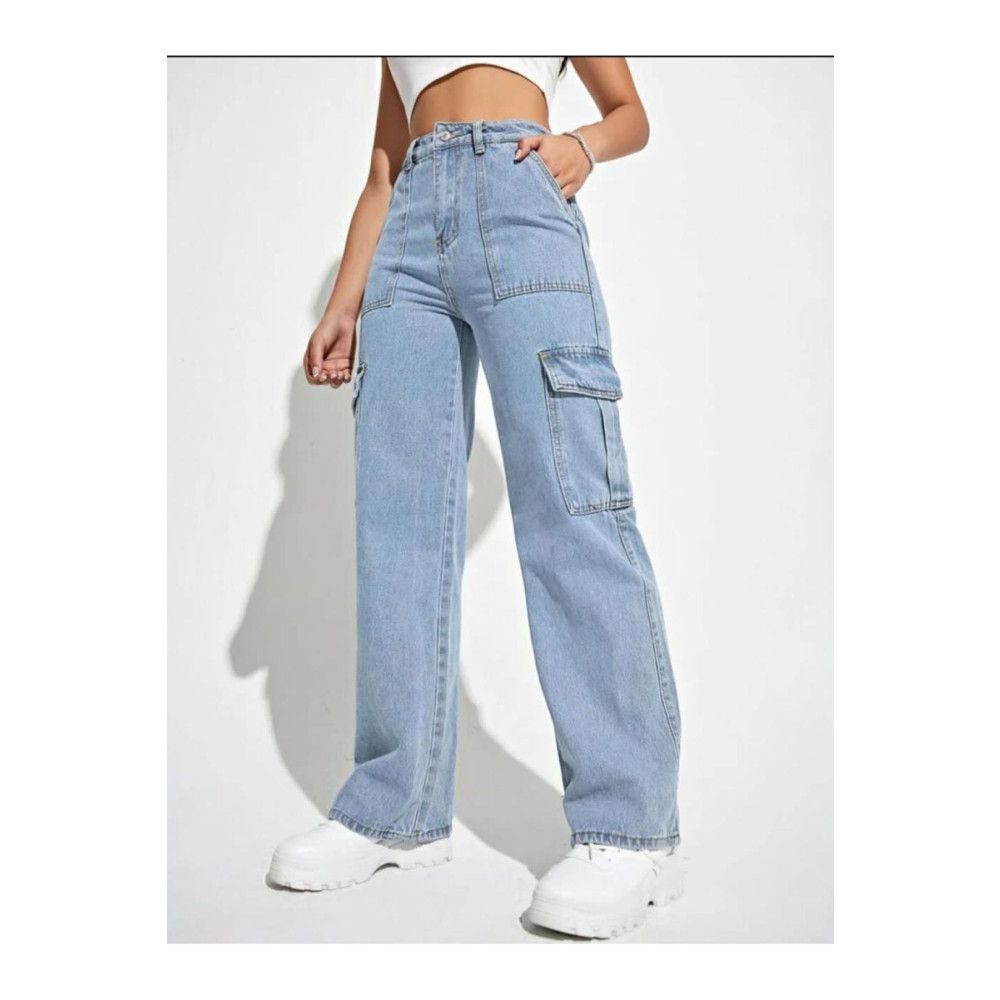 BROWSER Elliza Kadın Mavi Yüksek Bel Kargo Cep Kot Pantolon Mavi Kar Yıkama Kargo Cep Jeans 33 Beden Kadın Pantolon Fiyatı