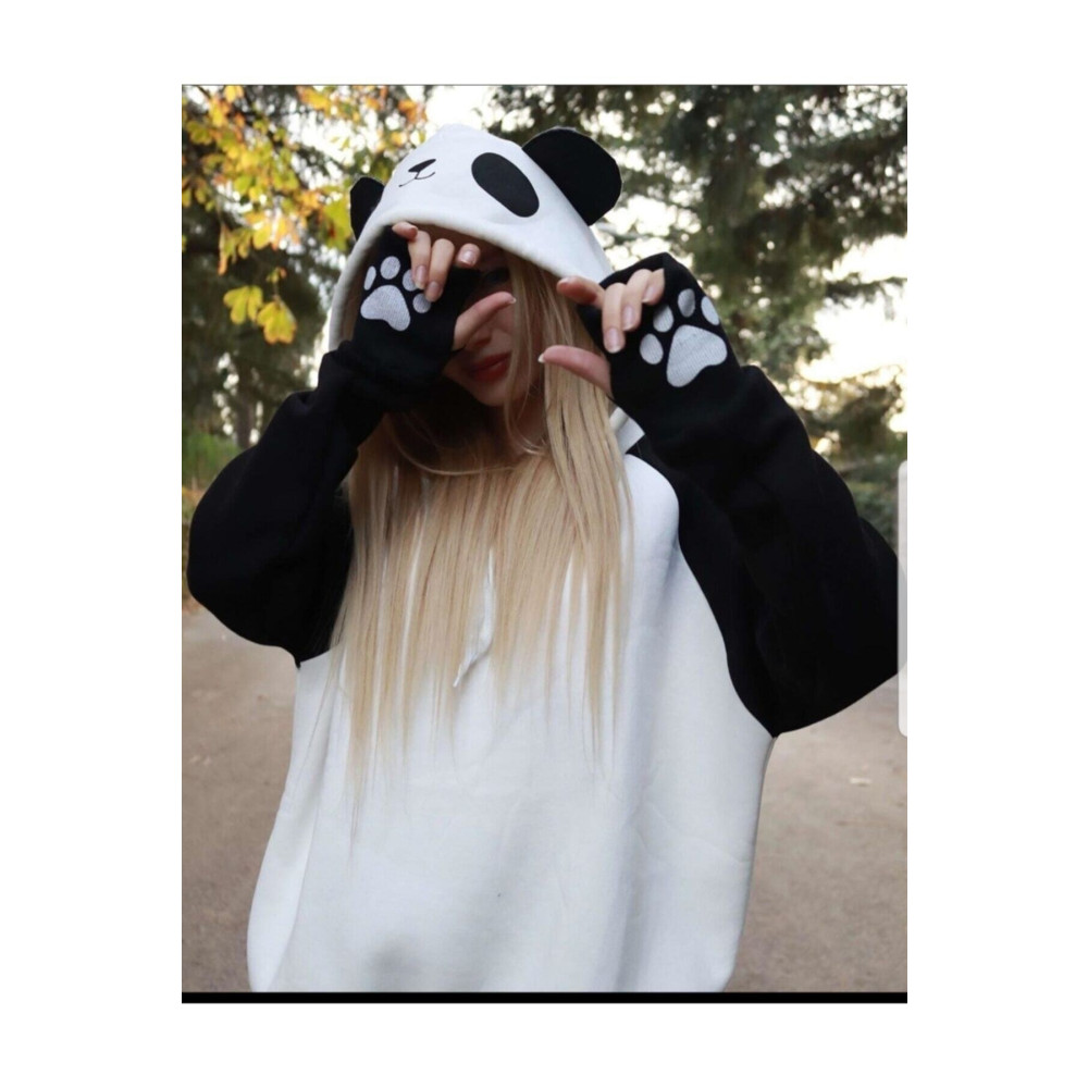 BROWSER Kadın Beyaz Siyah Panda Sweatshirt L Beden Bayan Sweatshirt Fiyatı