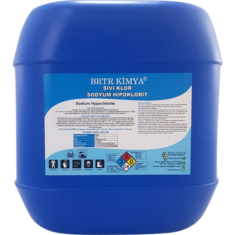 Brtr Kimya Sıvı Klor - 25 Kg (Sodyum Hipoklorit) Bahçe Malzemeleri Fiyatı