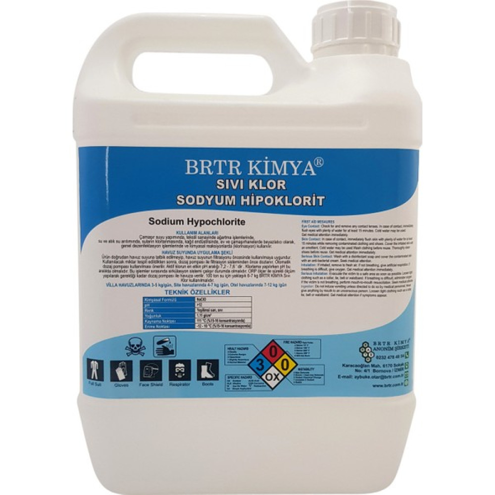 Brtr Kimya Sıvı Klor - 6 Kg (Sodyum Hipoklorit) Bahçe Malzemeleri Fiyatı