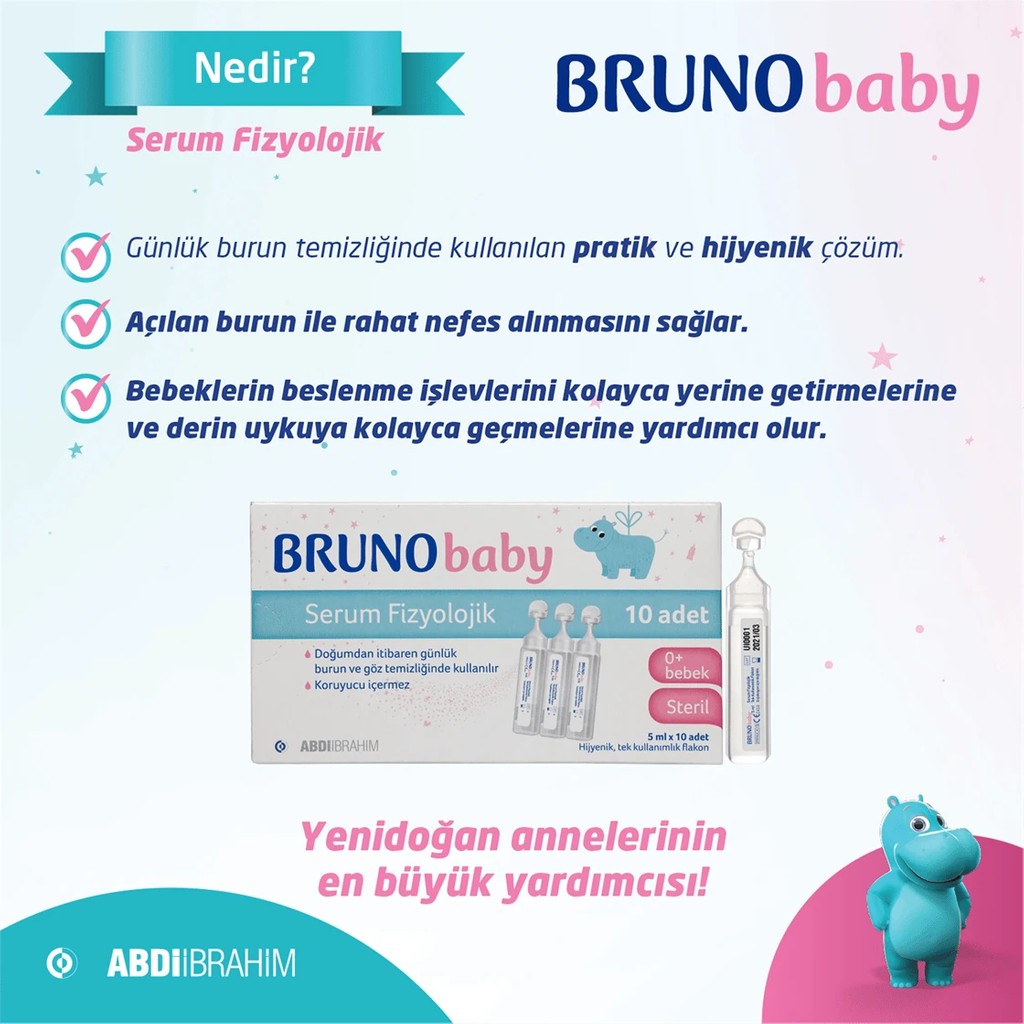 Bruno Baby 5 ml Serum Fizyolojik 10 Flakon Pratik ve Hijyenik Bebek Sağlığı Destekleyici Diğer Fiyatı