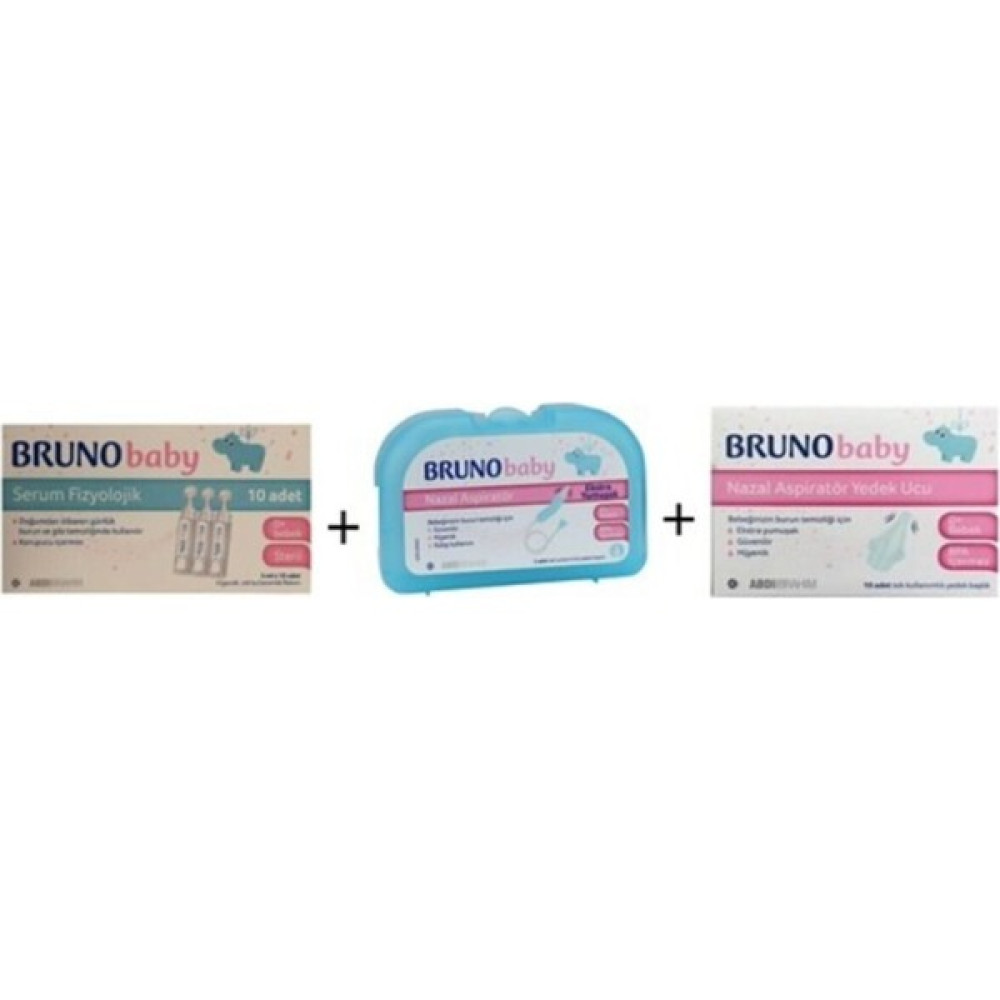 Bruno Baby Nazal Aspiratör + 10'lu Yedek Uç + Serum Fizyolojik 5 ml x 10 Flakon Kofre - Renkli Burun Aspiratörü Fiyatı