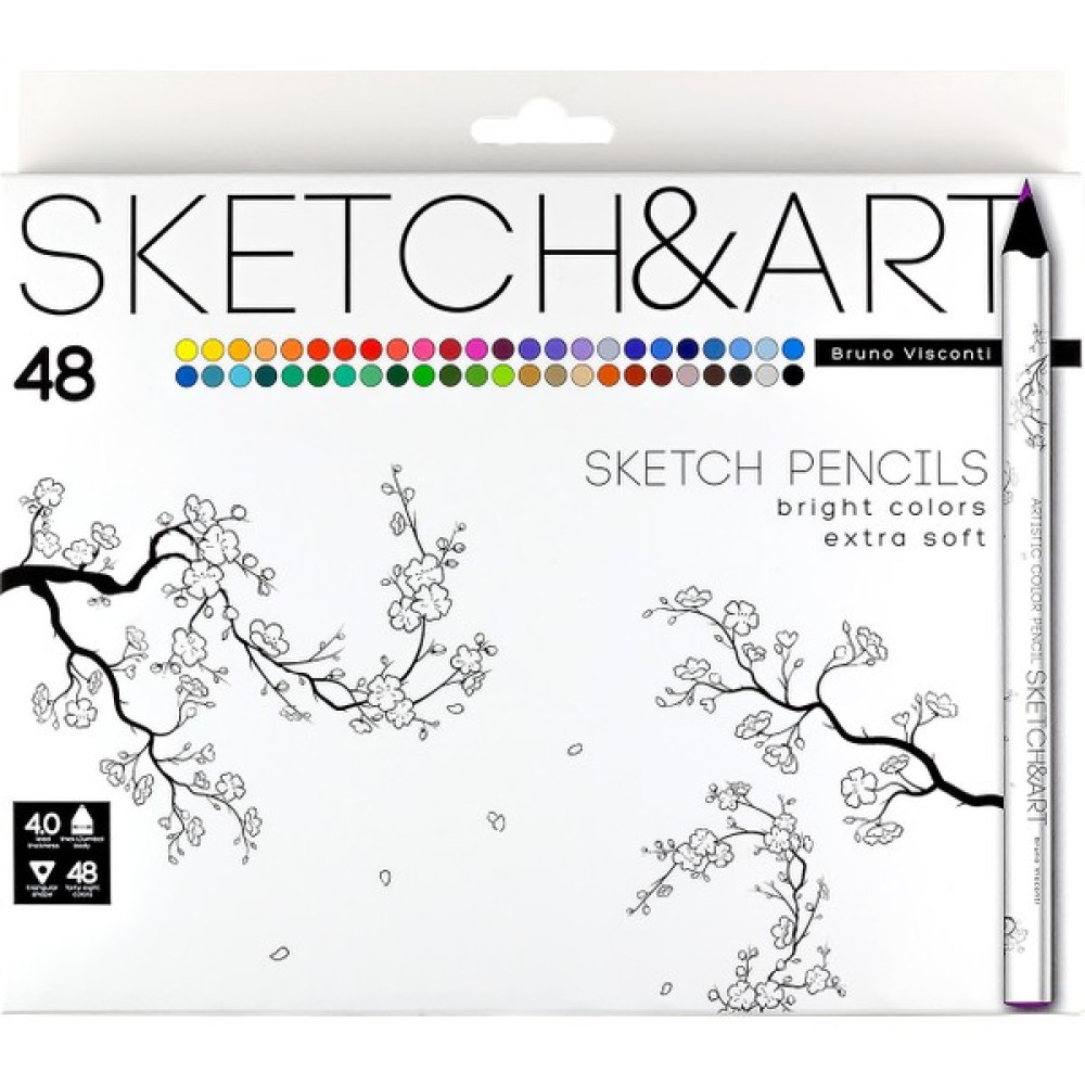 Bruno Visconti Sketch&art Profesyonel Kuru Boya Kalemi Kalın Gövde 4 mm Grafit 48 Renk Kuru Boya Kalemi Fiyatı