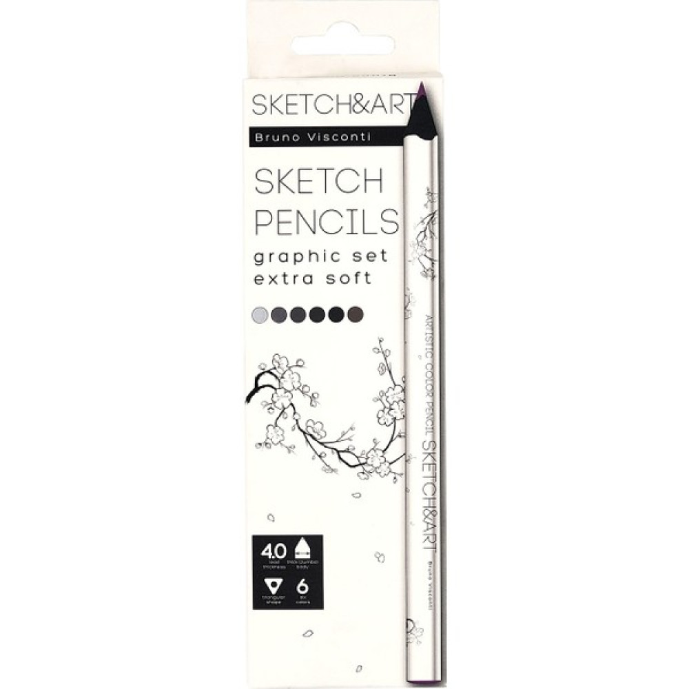 Bruno Visconti Sketch&art Profesyonel Kuru Boya Kalemi Kalın Gövde 4 mm Grafit Grafik 6 Renk Kuru Boya Kalemi Fiyatı