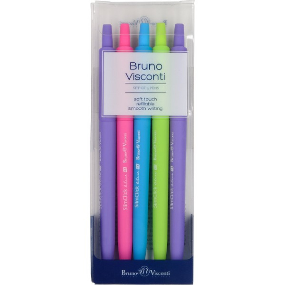 Bruno Visconti "Slim Click" Tükenmez Kalem -5'li Set -Mavi-0,5 mm -Renkli Tükenmez Kalem Fiyatı