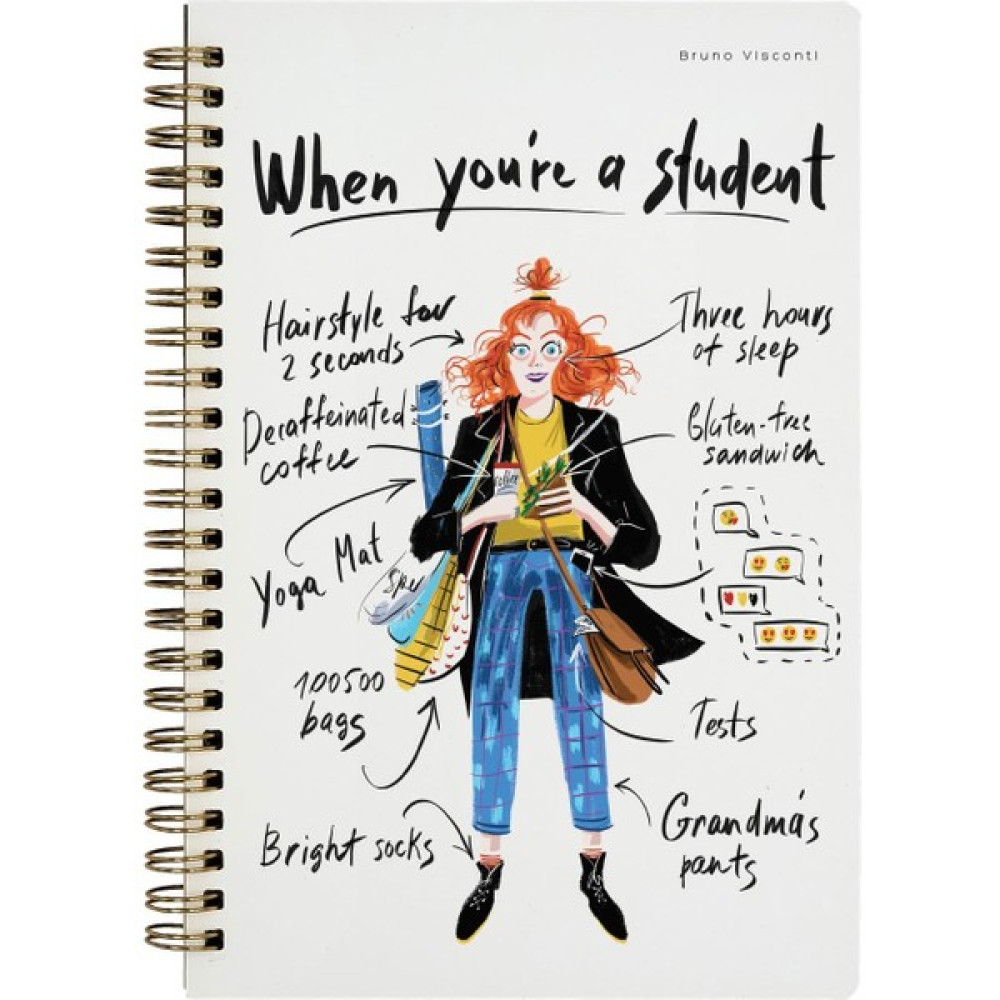 Bruno Visconti Spiralli Sert Kapak Defter А5 "when You Are A Student" 120 Sayfa Kareli - Beyaz - Turuncu Not Defteri & Bloknot Fiyatı