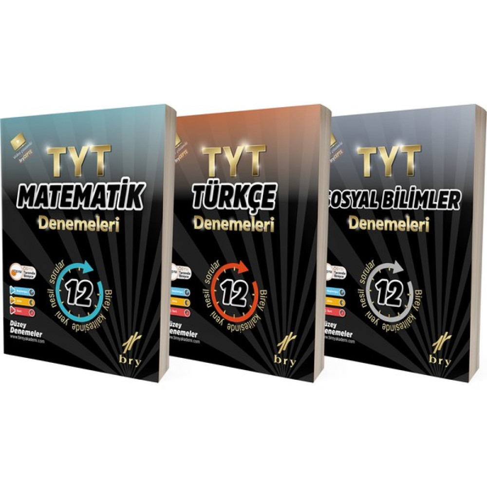 Bry Birey Eğitim Yayınları TYT Türkçe Matematik Sosyal Bilimler 12'li Branş Denemeleri Seti 3 Kitap Tüm Dersler Fiyatı