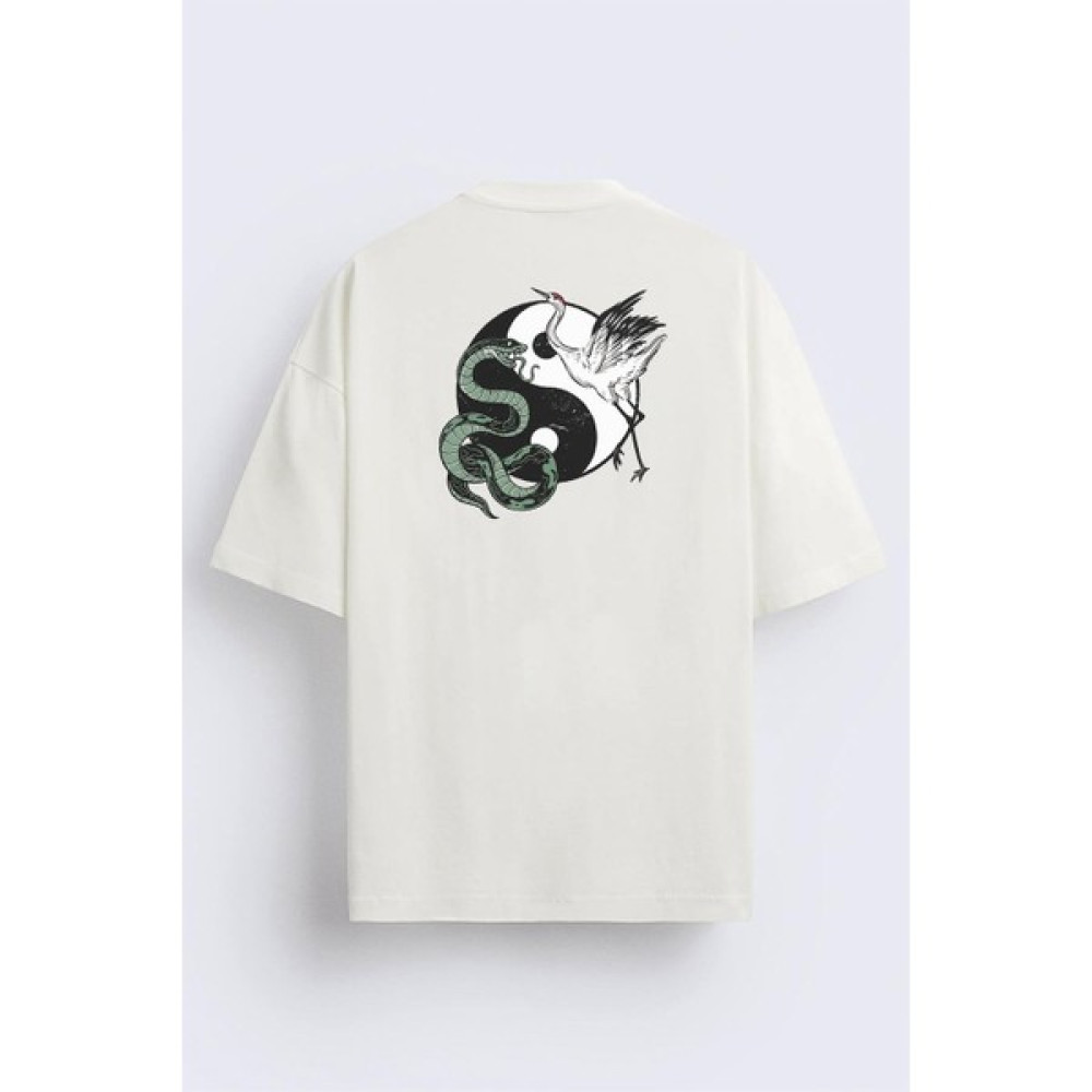 Brz Collection Ön ve Arka Baskılı Ying Yang Snake And Crane Regular Fit T-Shirt Erkek T-shirt Fiyatı