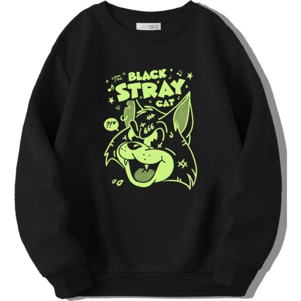 Brz Kids Unisex Çocuk Black Stray Cat Sweatshirt Erkek Çocuk Sweatshirt Fiyatı