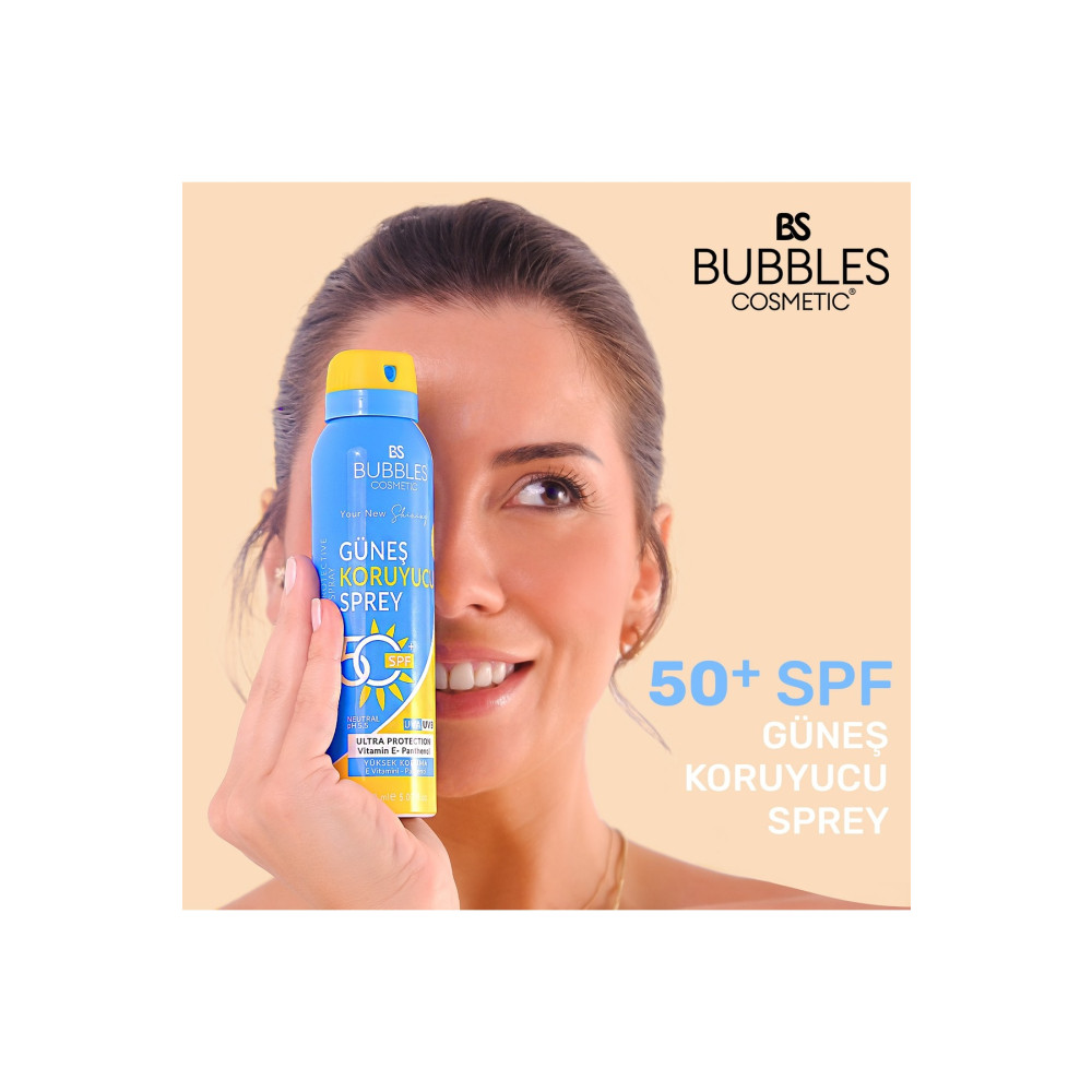 bs bubbles cosmetic Güneş Koruyucu Sprey Yüksek Koruma +50 Spf Leke Karşıtı - Vitamin E + Panthenol 150ml Güneş Kremleri ve Losyonları Fiyatı