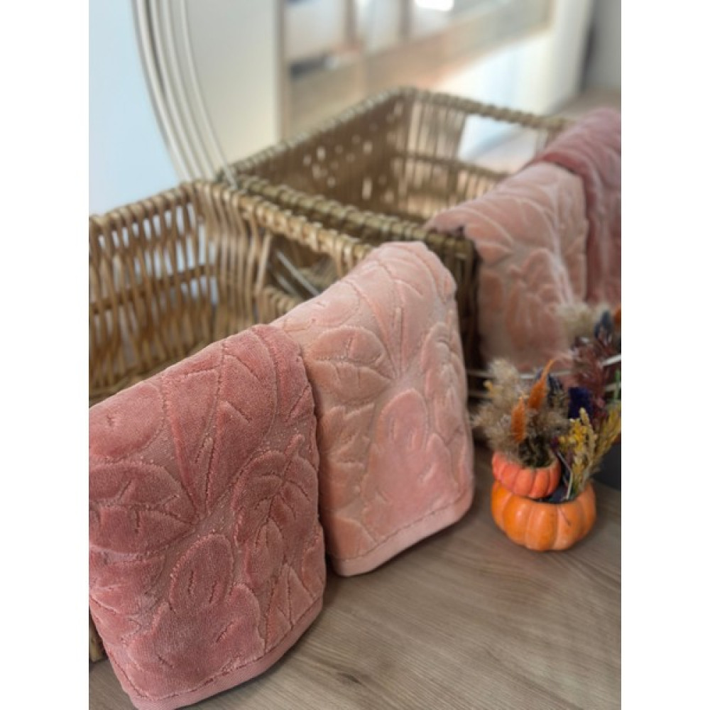 Bs Home Tekstil Ikili Kadife Dokulu Pamuk El/yüz Havlusu 50X90 - Somon - 50 x 90 cm El / Yüz Havlusu Fiyatı
