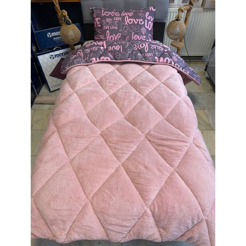 Bs Home Tekstil Welsoft Tek Kişilik Yorgan + 1 Adet Yastik Kilifi - Karışık - Pudra - 155 x 215 cm Yorgan Fiyatı