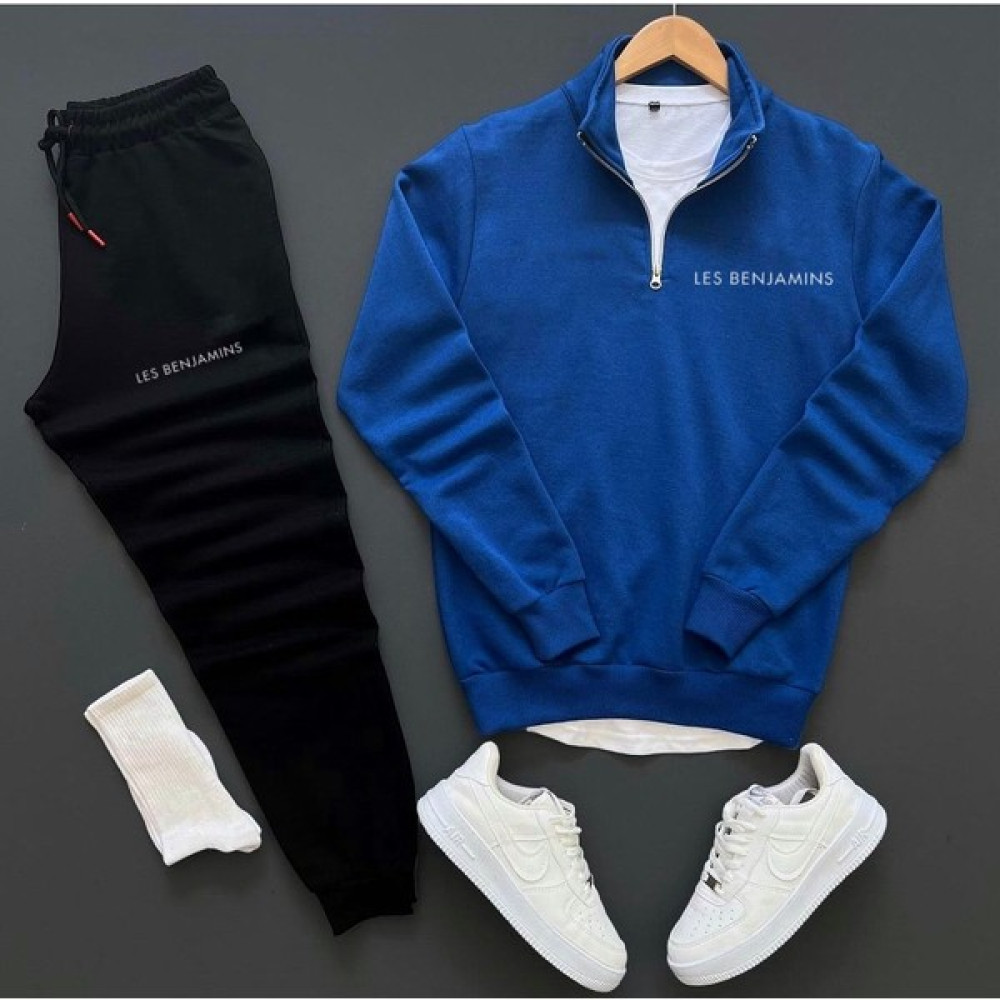 Bs Jeans Unisex Les Benjamins Baskılı Yarım Fermuarlı Sweatshirt-Eşofman Altı Kombin 2'li Set Erkek Sweatshirt Fiyatı