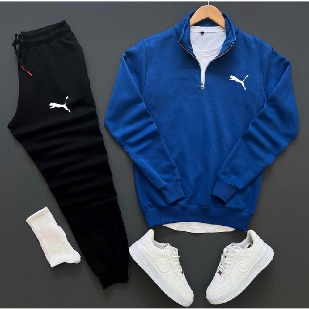 Bs Jeans Unisex Puma Baskılı Yarım Fermuarlı Sweatshirt-Eşofman Altı Set Kombin Erkek Sweatshirt Fiyatı