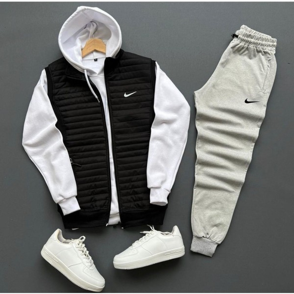 Bs Jeans Unisex Yeni Sezon Mevsimlik Nike Baskılı Yelek-Sweatshirt-Eşofman Altı 3'lü Set Kombin Erkek Yelek Fiyatı