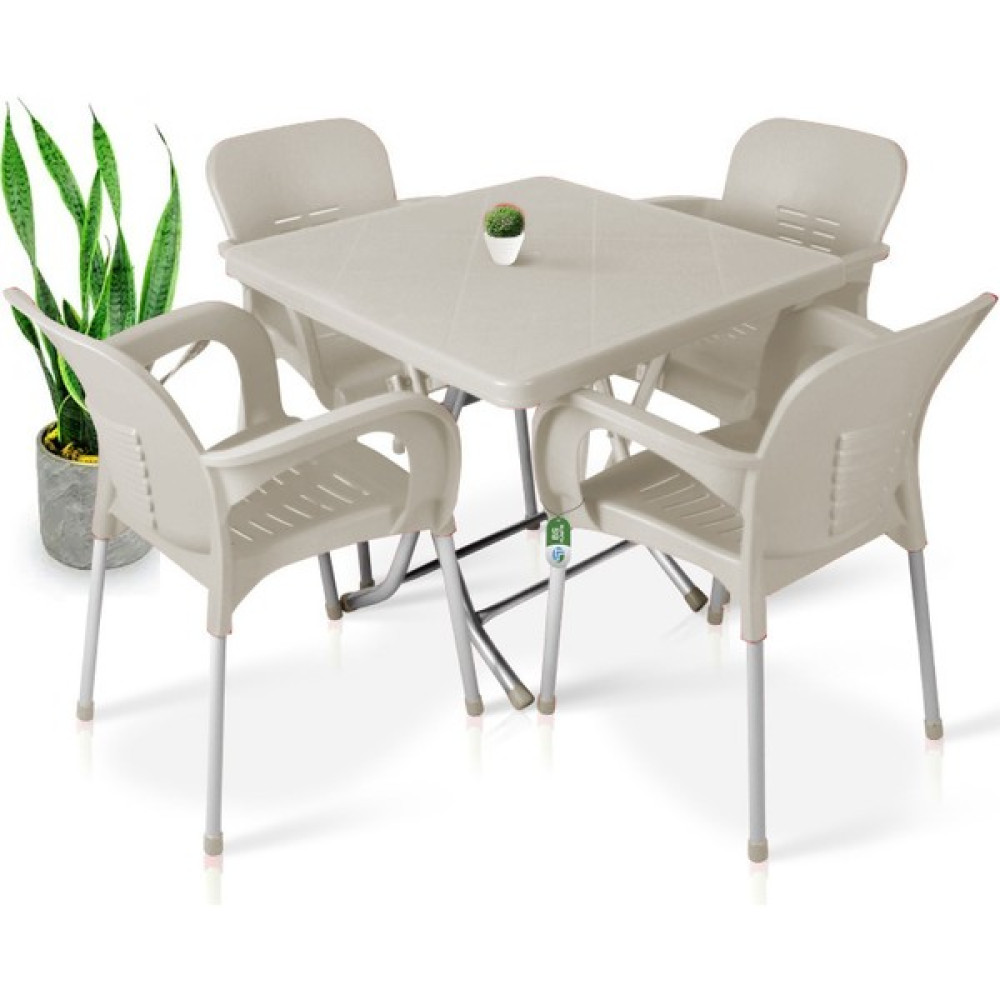 Bs Plastik Plastik Ayaklı Katlanır Masa 80X80 cm 4 Adet Sandalye Takımı - Kapuçino Bahçe Mobilyası Takımı Fiyatı