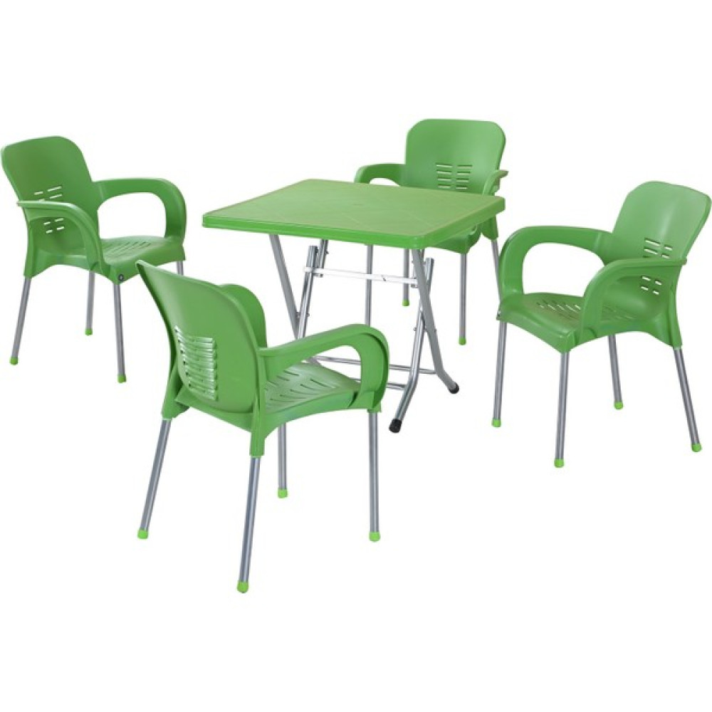 Bs Plastik Plastik Masa 80X80 cm 4 Adet Sandalye Takımı - Yeşil Bahçe Mobilyası Takımı Fiyatı
