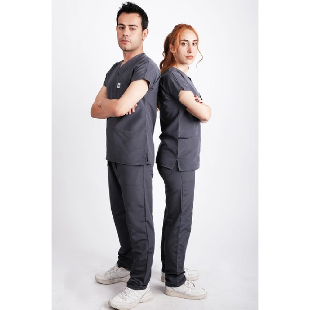 B&S Uniforma Unisex Medikal Hemşire ve Doktor Üniforması Scrubs Cerrahi Alt Üst Takım - Füme - 2XS Oto Boyaları Fiyatı