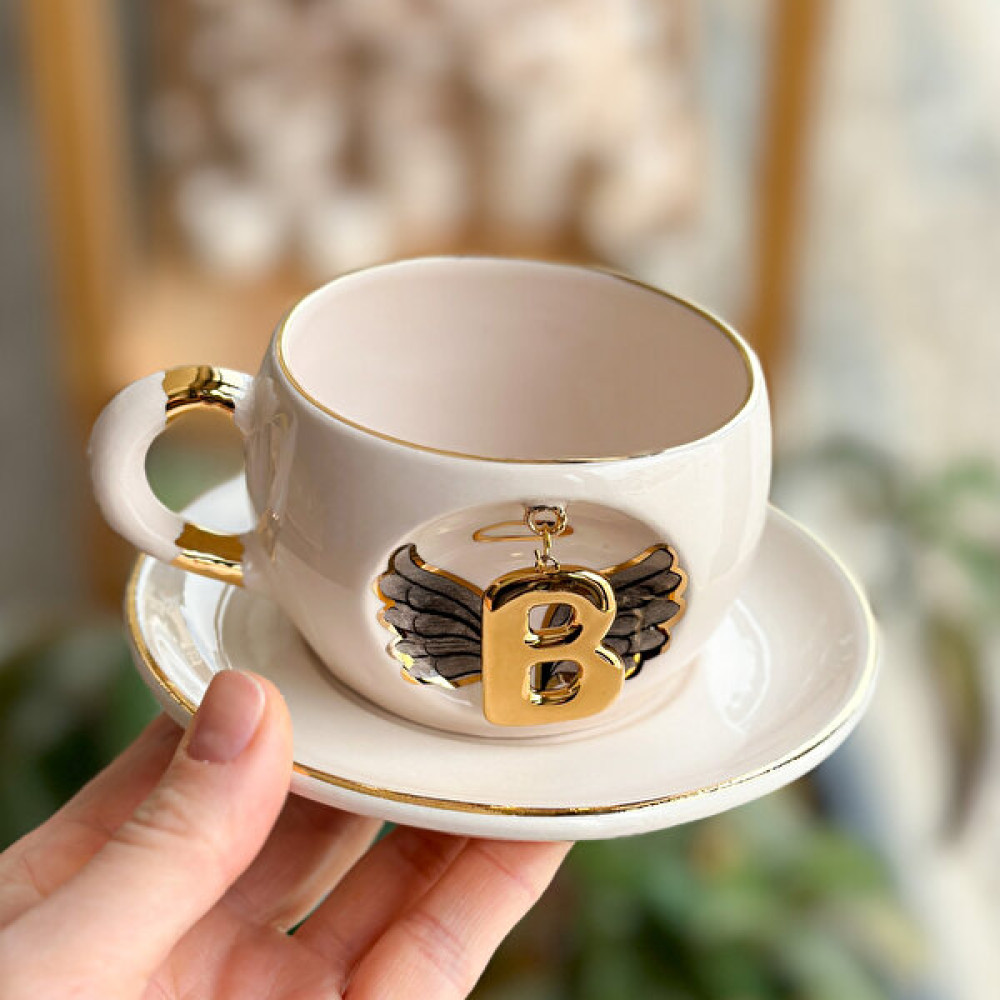 Bsk Ceramics Handmade Harfli Melek Çay Fincanı Siyah B Harfi Fincan / Bardak / Kahve Takımı Fiyatı