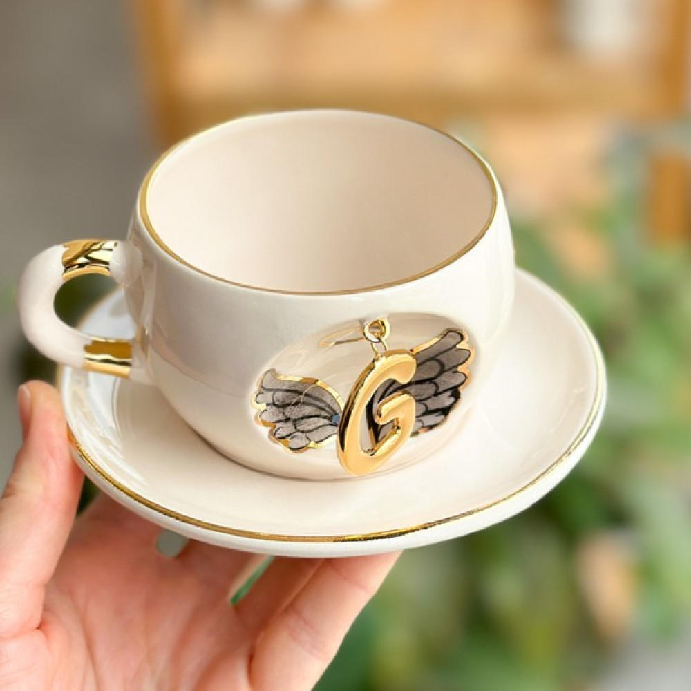 Bsk Ceramics Handmade Harfli Melek Çay Fincanı Siyah G Harfi Fincan / Bardak / Kahve Takımı Fiyatı