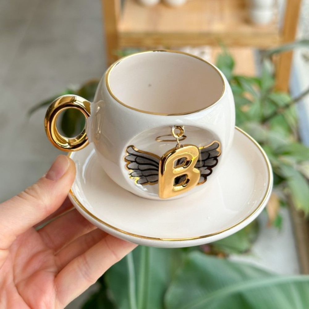 Bsk Ceramics Handmade Harfli Melek Kahve Fincanı Siyah B Harfi Fincan / Bardak / Kahve Takımı Fiyatı