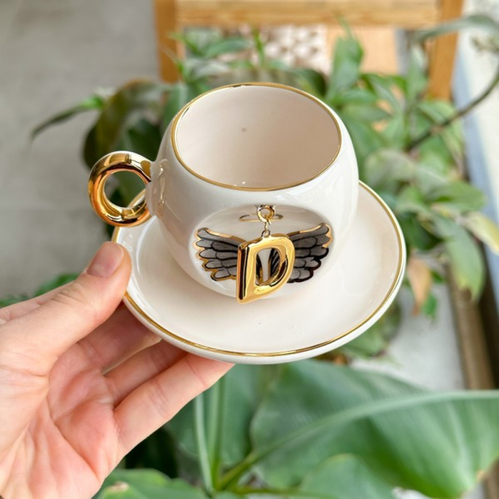 Bsk Ceramics Handmade Harfli Melek Kahve Fincanı Siyah D Harfi Fincan / Bardak / Kahve Takımı Fiyatı