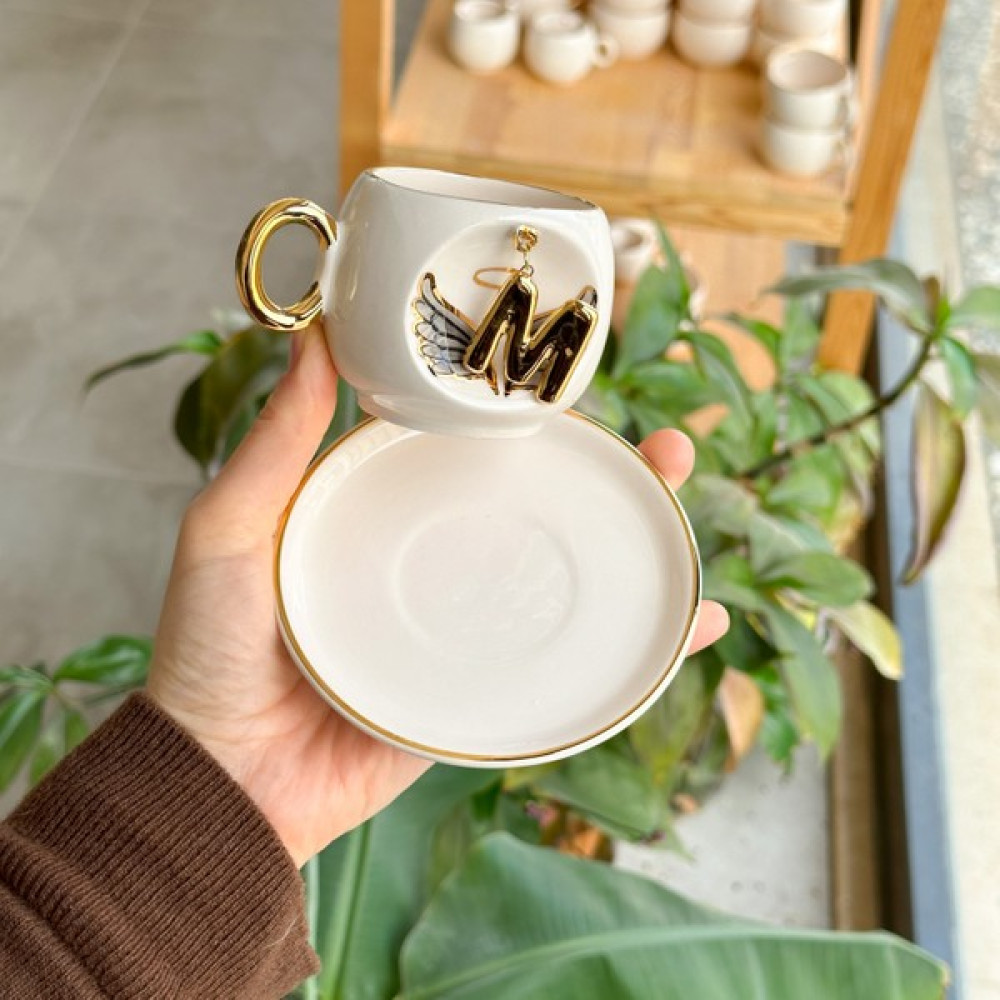 Bsk Ceramics Handmade Harfli Melek Kahve Fincanı Siyah M Harfi Fincan / Bardak / Kahve Takımı Fiyatı