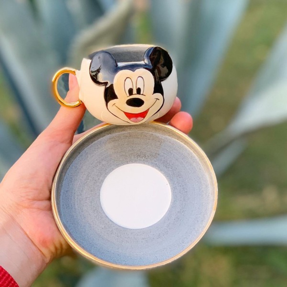 BSK Ceramics Handmade Mickey Mouse Kahve Fincanı Gri Seramik El Yapımı - 130 ml Fincan / Bardak / Kahve Takımı Fiyatı