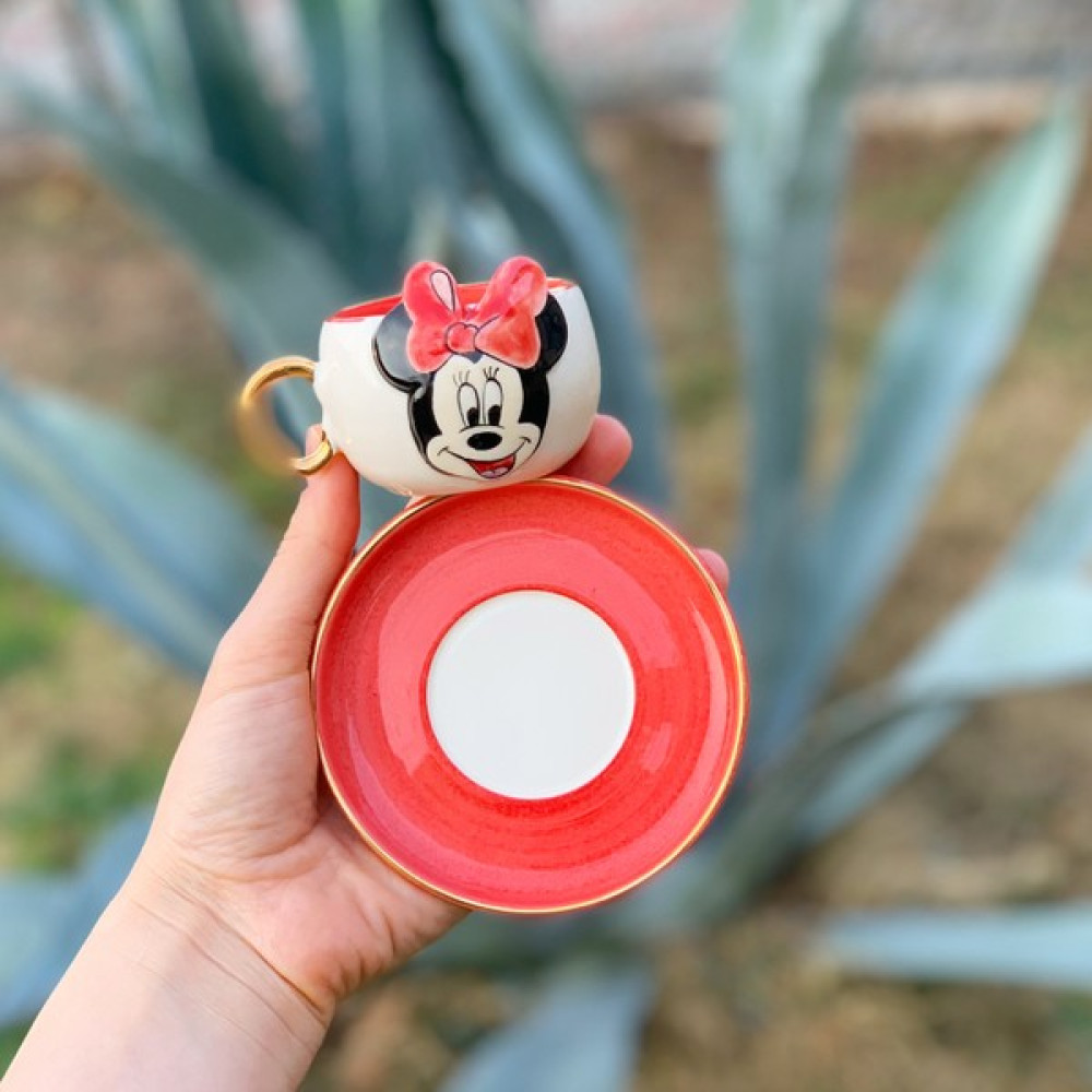BSK Ceramics Handmade Minnie Mouse Kahve Fincanı Kırmızı Seramik El Yapımı - 130 ml Fincan / Bardak / Kahve Takımı Fiyatı