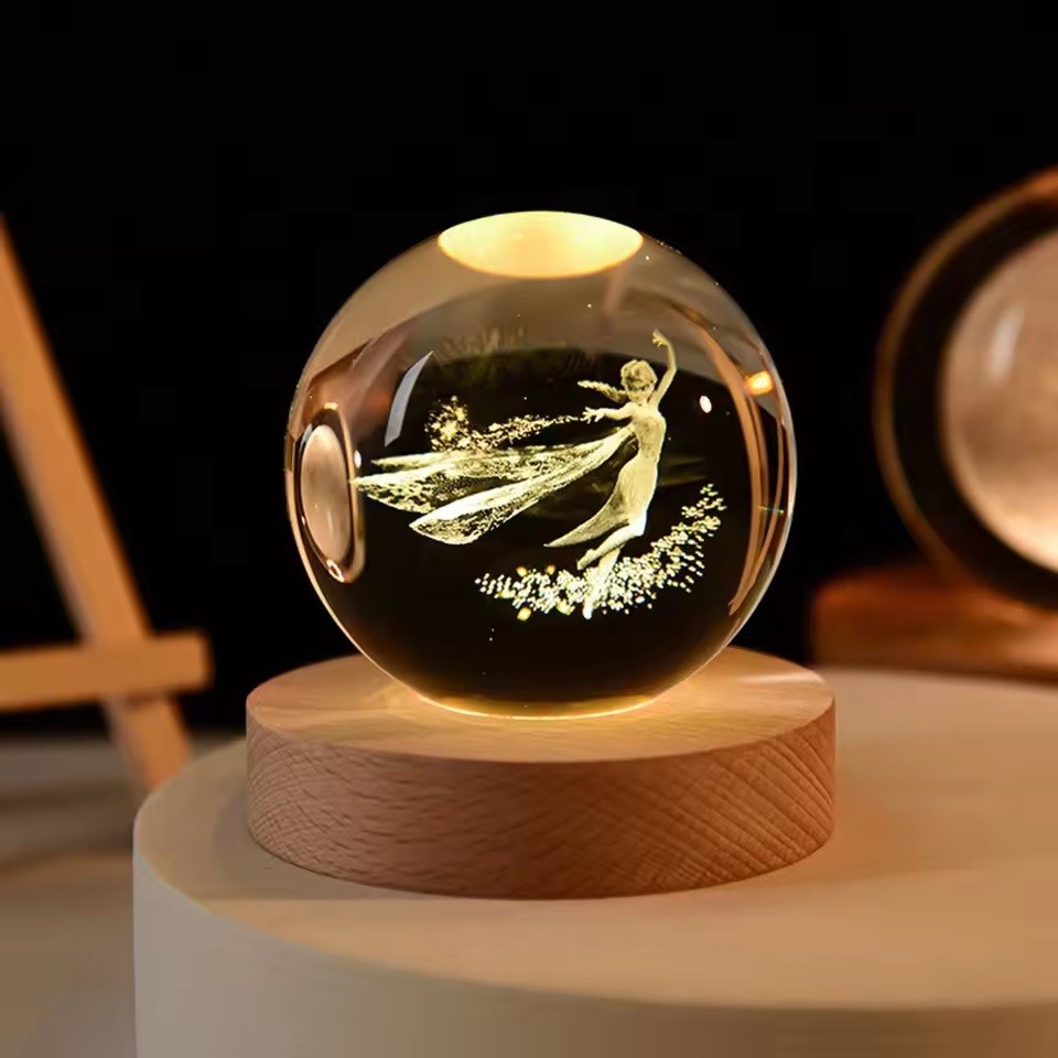Bşk Virgo 3D Kristal Cam Küre Gece Lambası - Peri Kızı Elsa - Gün Işığı Diğer Fiyatı