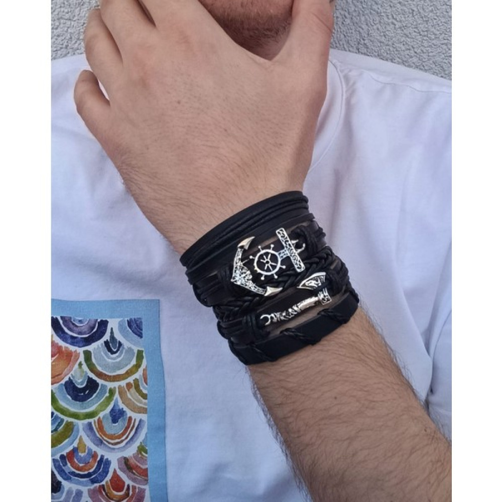 BSN Viking Iskandinav Balta ve Gemici Çapa Figürlü 5'li El Yapımı Deri Bileklik Saat ve Bileklik Aksesuarı Fiyatı
