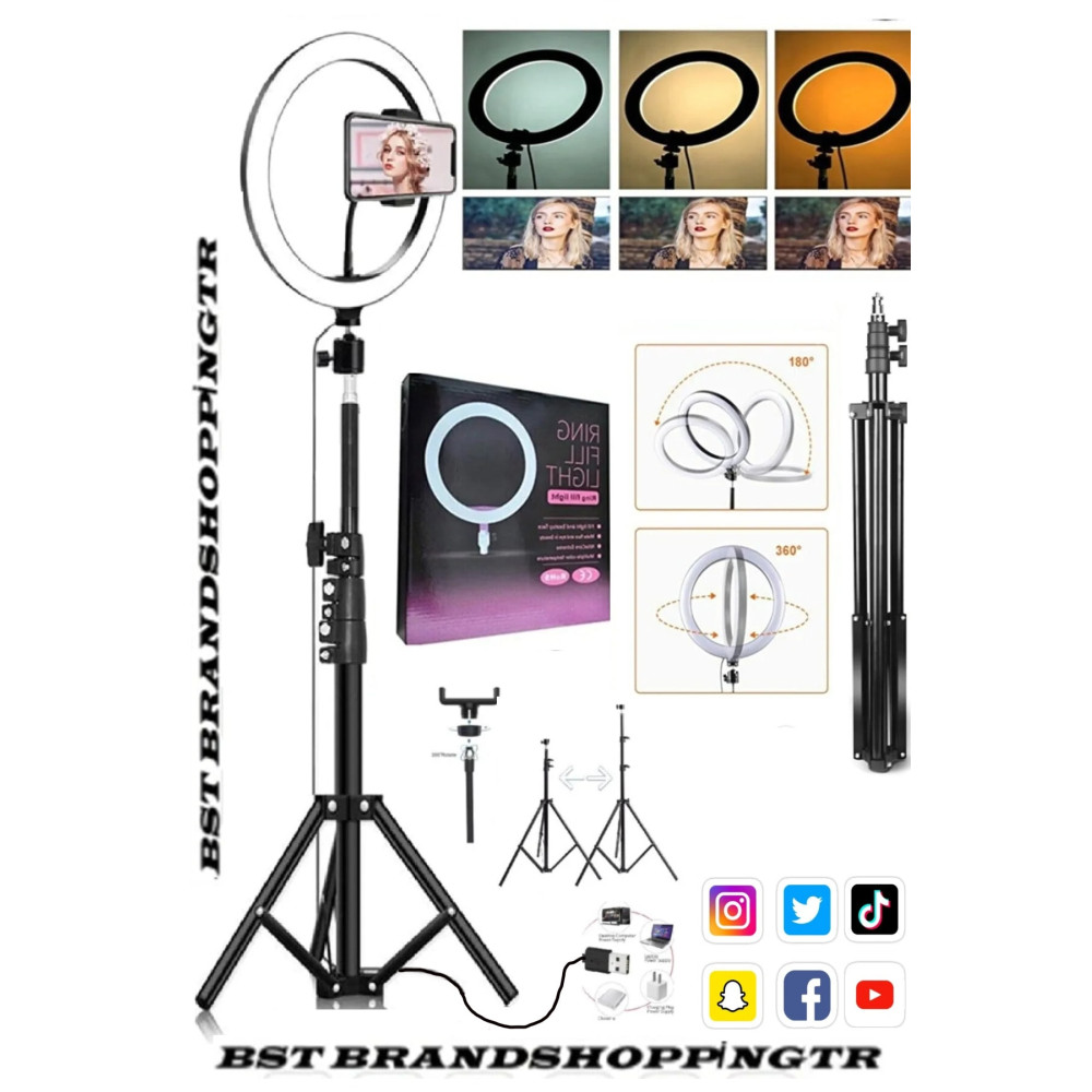BST BRANDSHOPPİNGTR 10 inç ring light Youtuber Tiktok Çekim Işıklı Telefon Tutucu Influencer Makyaj Işığı 2.10 M tripod Fotoğraf Makinesi Aksesuarları Fiyatı