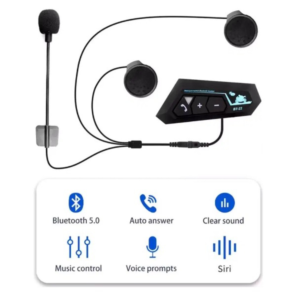 BT22 Kask Kulaklık Bluetooth Motosiklet Kulaklık 5.0 Bluetooth Intercom Motorsiklet Kulaklık Su Geçirmez - Siyah Motorsiklet Aksesuarları Fiyatı