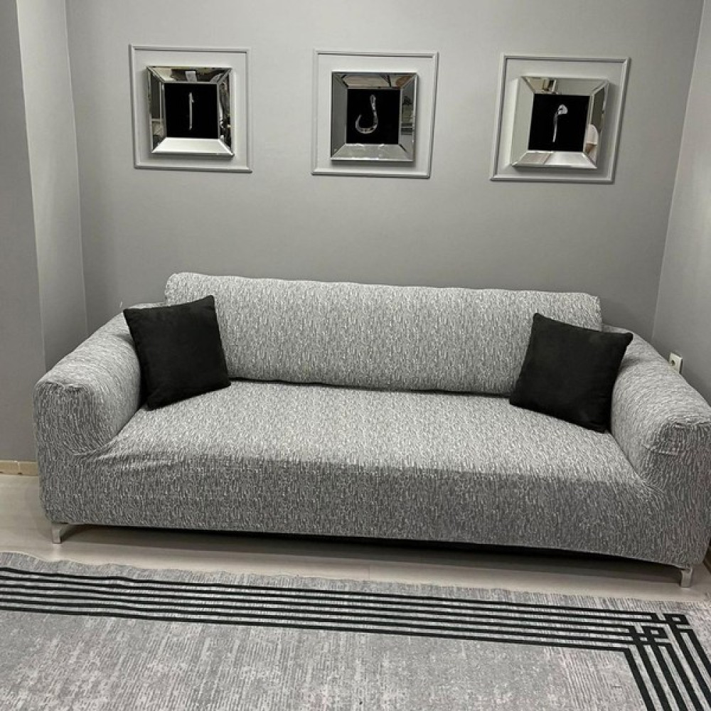 Btf Home Jakarlı 3 Kişilik Lastikli Koltuk Kılıfı Çekyat Koltuk Örtüsü Streç Esnek Kanepe Kılıfı - 180 x 230 cm - Gri - Beyaz Koltuk & Kanepe Örtüsü Fiyatı