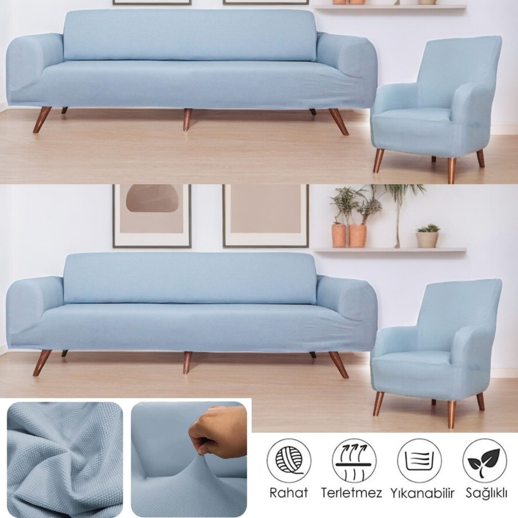 Btf Home Streç Lastikli 3 3 1 1 Koltuk Örtüsü Takımı Kanepe çekyat örtüsü koltuk kılıfı - 180 x 230 cm - Açık Gri Diğer Fiyatı