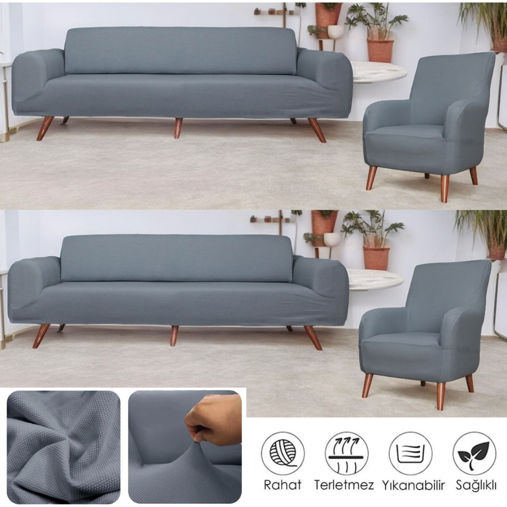 Btf Home Streç Lastikli 3 3 1 1 Koltuk Örtüsü Takımı Kanepe çekyat örtüsü koltuk kılıfı - 180 x 230 cm - Koyu Gri Diğer Fiyatı