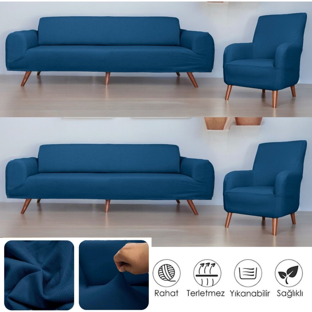 Btf Home Streç Lastikli 3 3 1 1 Koltuk Örtüsü Takımı Kanepe çekyat örtüsü koltuk kılıfı - 180 x 230 cm - Petrol Mavisi Diğer Fiyatı